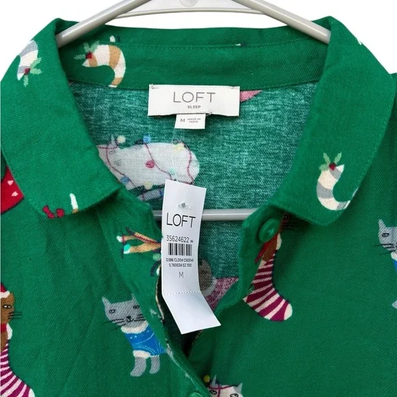NWT The LOFT Cat Kittens Christmas Pajama Top - Size Medium - Green - Picture 3 of 12
